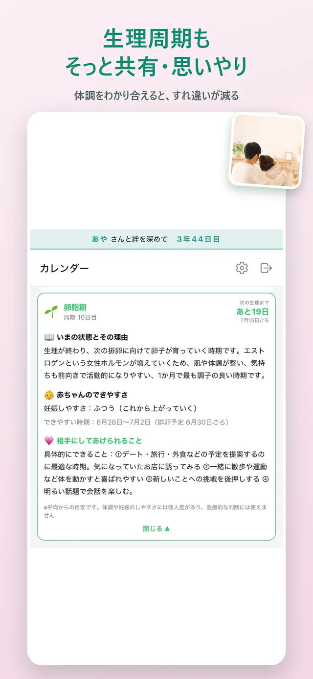生理周期もそっと共有・思いやり