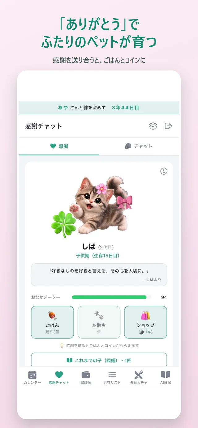 「ありがとう」でふたりのペットが育つ